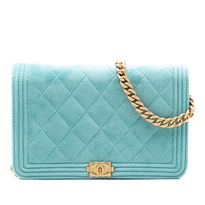Pre-Loved Chanel Quilted Velvet Boy Wallet On Chain